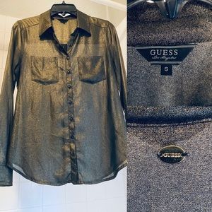 GUESS brand Black/Bronze Metallic Button Down